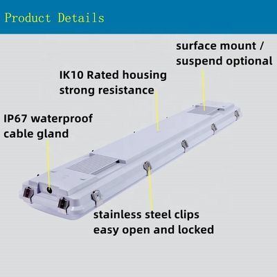 Oberflächenmontierte 4FT 0-10V DIM Led Triproof Batten Lichtscheinwerfer IP67 Dampfdicht für die Lagerung 5-